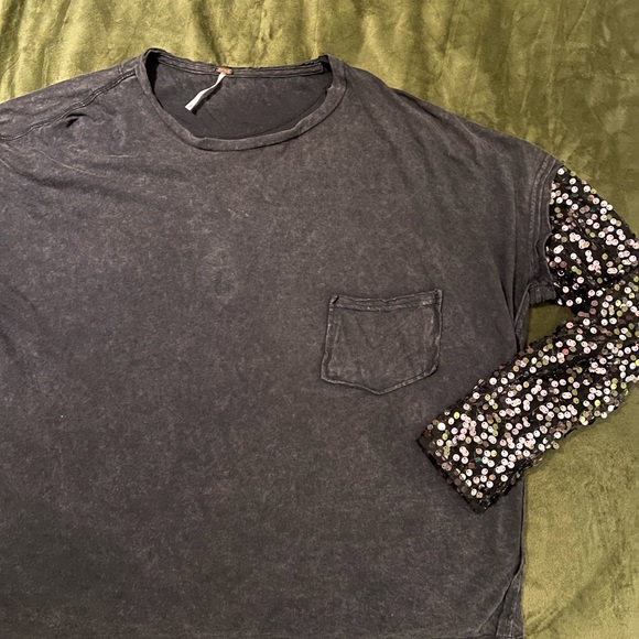 Free People Celine Oversized Tee with Sequin Sleeves - Picture 4 of 7